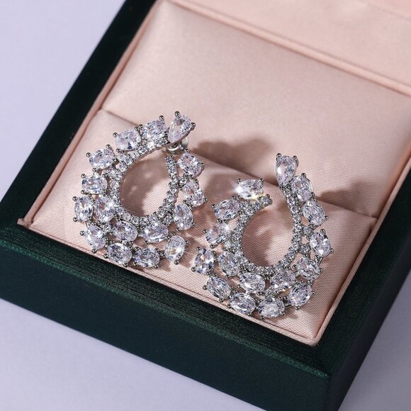 🎁925 Silver Plated Big Oval Cut CZ Stone Earrings for Women, MLNN1076 - Picture 1 of 4